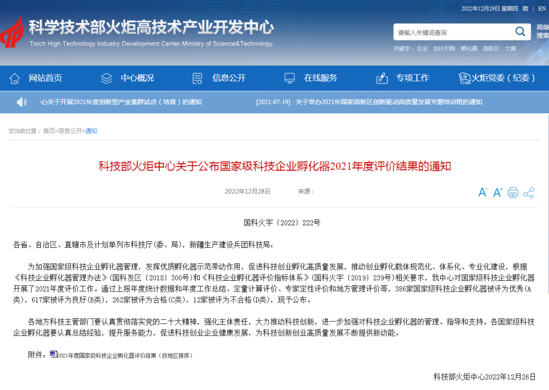 喜訊！科教城兩家孵化器獲評國家級科技企業(yè)孵化器“優(yōu)秀（A類）”